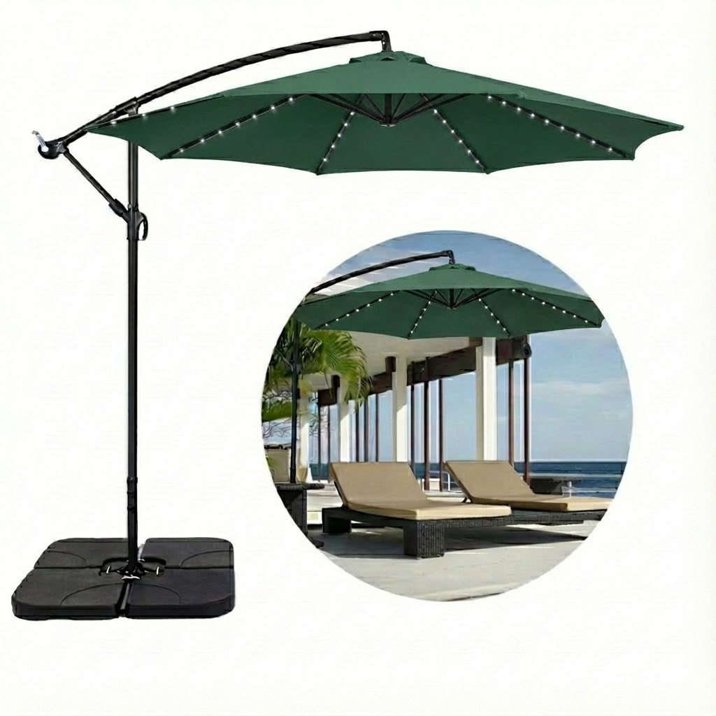 Ombrelone Guarda Sol Gold Led Alumínio C/ Base 130 L