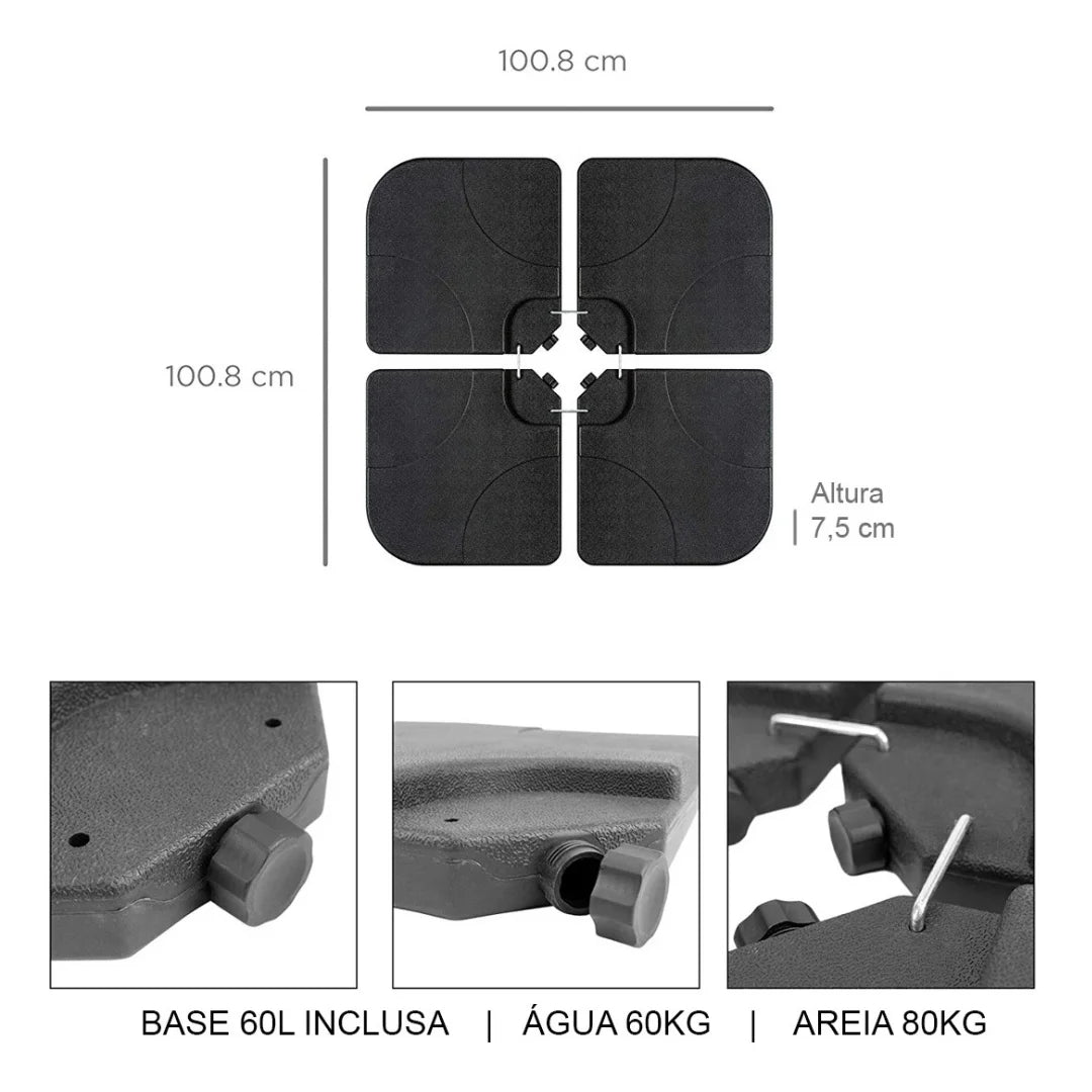 Ombrelone Guarda Sol Gold Led Alumínio C/ Base 130 L