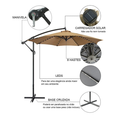 Ombrelone Guarda Sol Gold Led Alumínio C/ Base 130 L