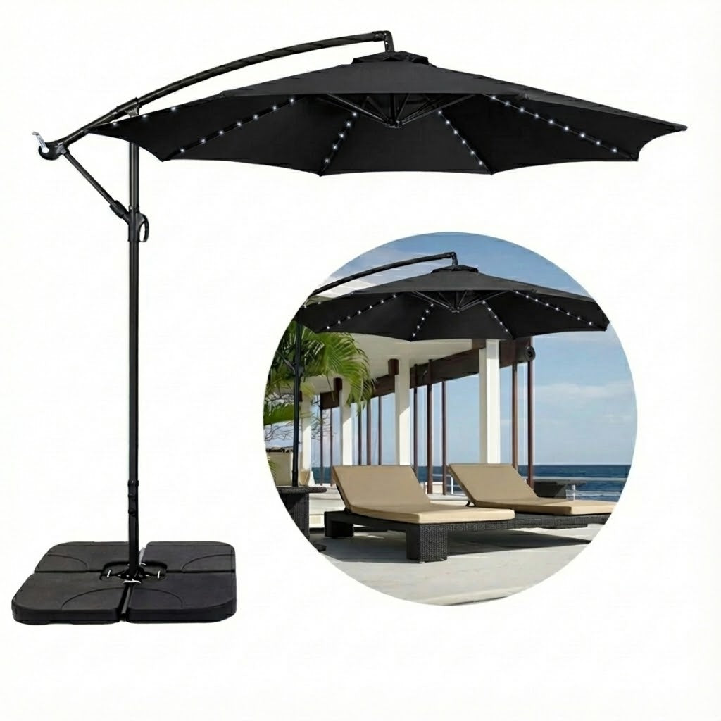 Ombrelone Guarda Sol Gold Led Alumínio C/ Base 130 L